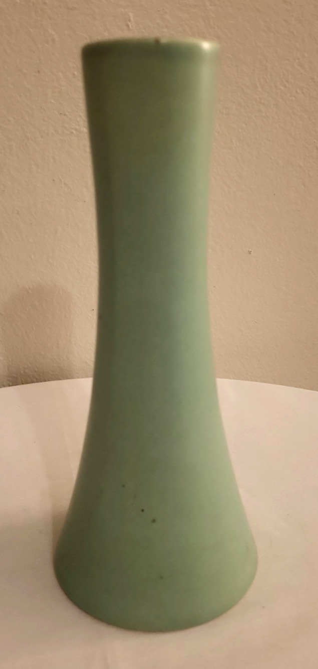 VTG Art Pottery Aqua Matt Finish Vase Mid Century Modern Taper 8" Cottagecore